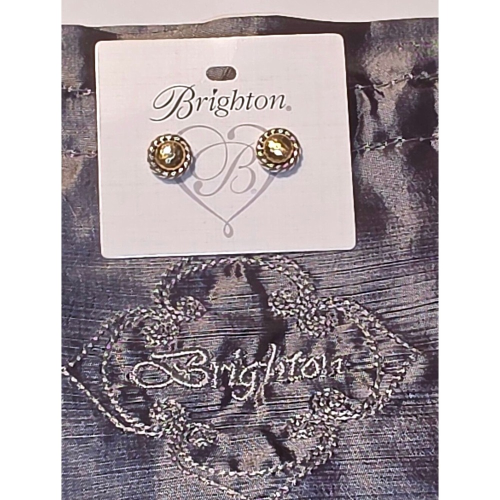 Brighton Hammered Silver Gold Rope Border Stud Earrings Round Mixed Metal New